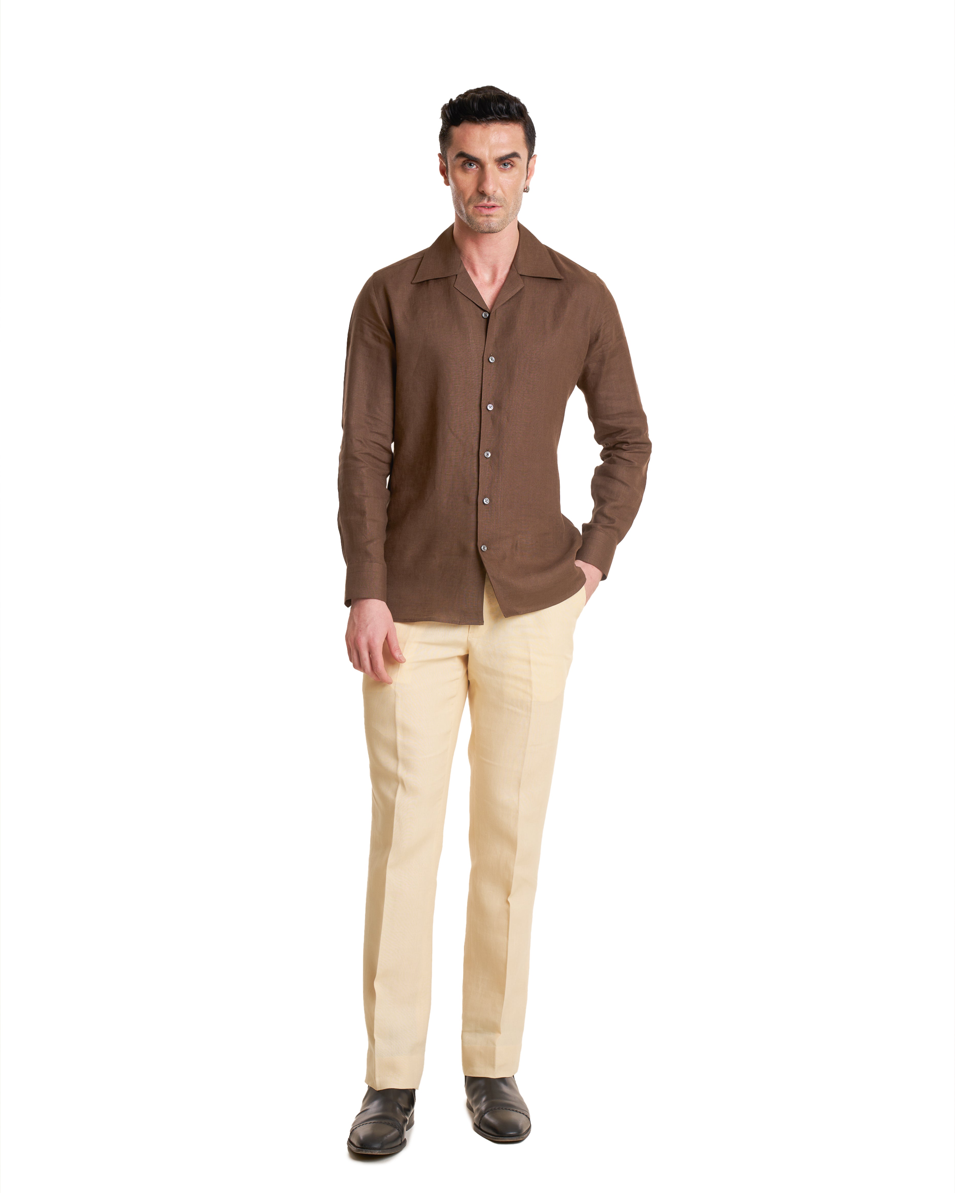 Chemise en lin irlandais à col cubain